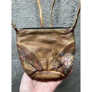 Vtg Emily Ann of Boca Raton Hand Painted Genuine Leather Mini Handbag Purse